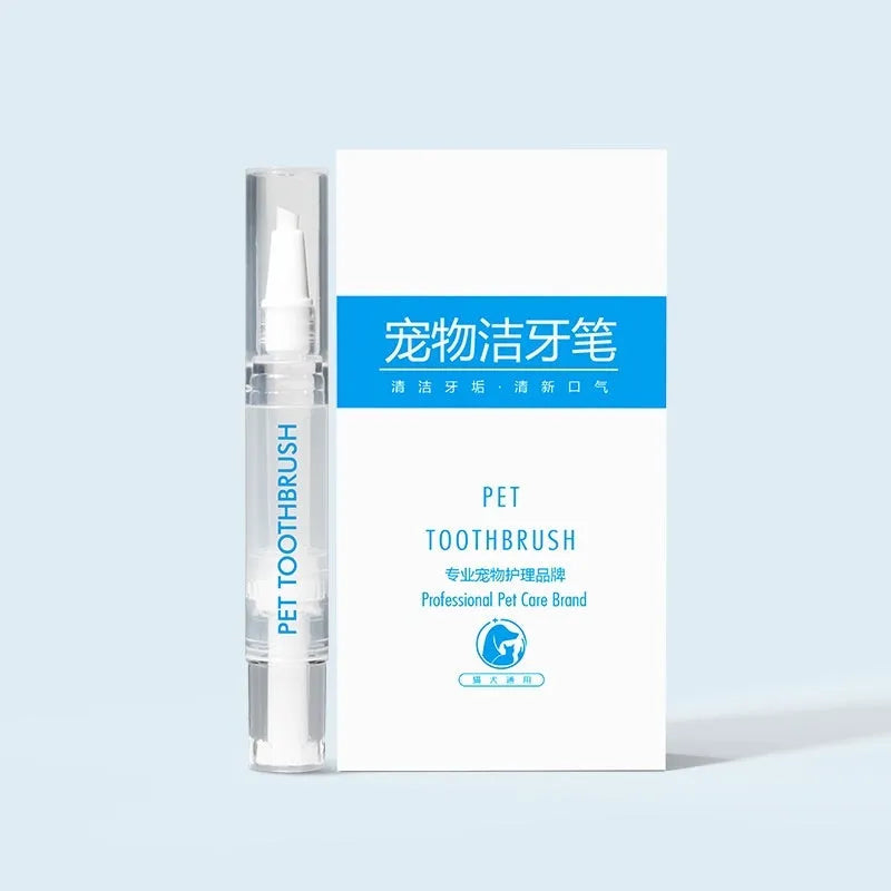 Plastic dog toothbrush pen with integrated toothpaste reservoir for dental cleaning