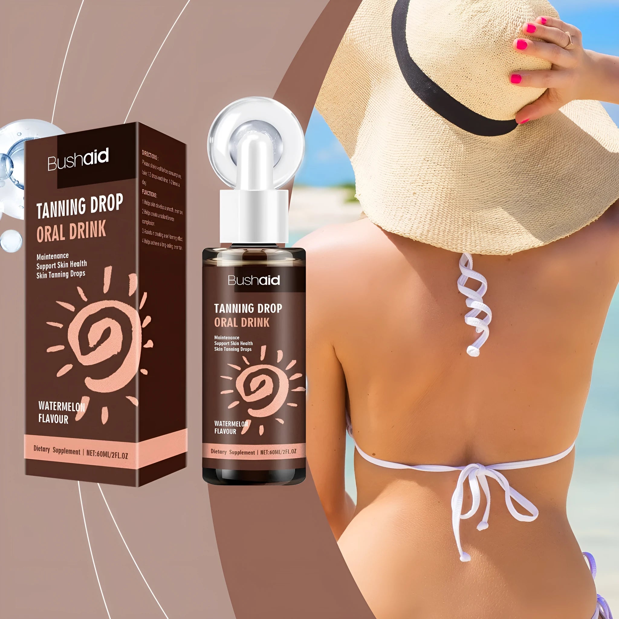 60ml sun tanning essence body care kit with compact 30x30x125mm container dimensions