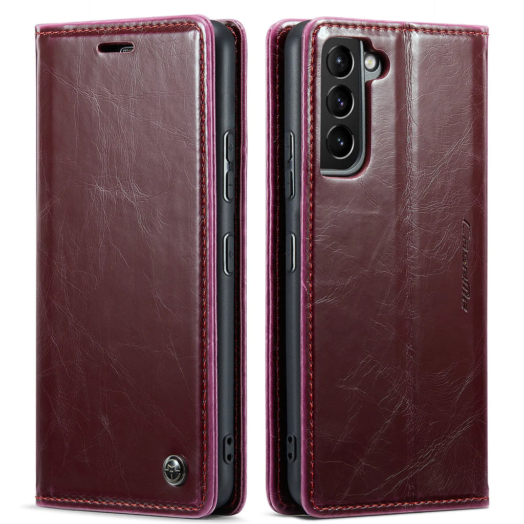 Crazy horse pattern card flip phone case for Samsung A55 with kickstand and magnetic closure, black colour.