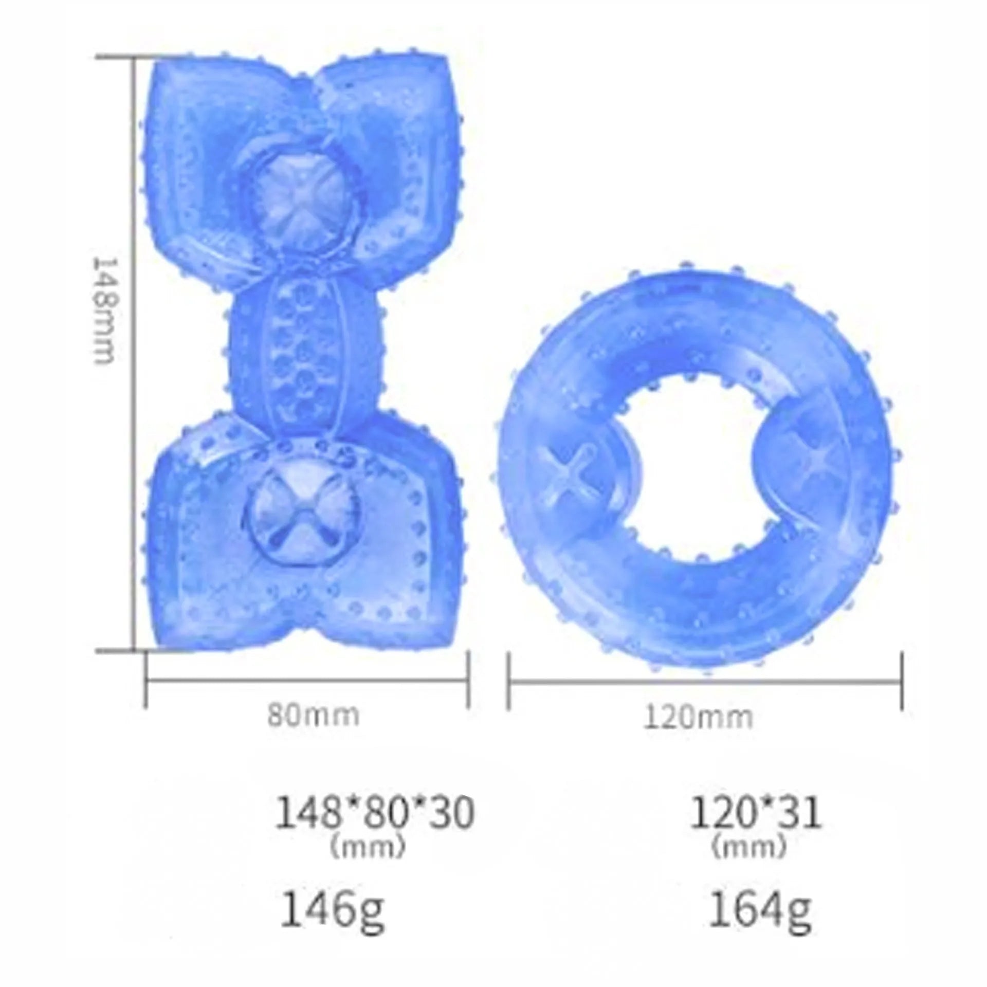 A freezable bone-shaped and circle-shaped dog chew toy designed for cooling and teething relief.