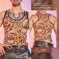 Men's leopard print mesh lingerie top with high elasticity nylon fabric