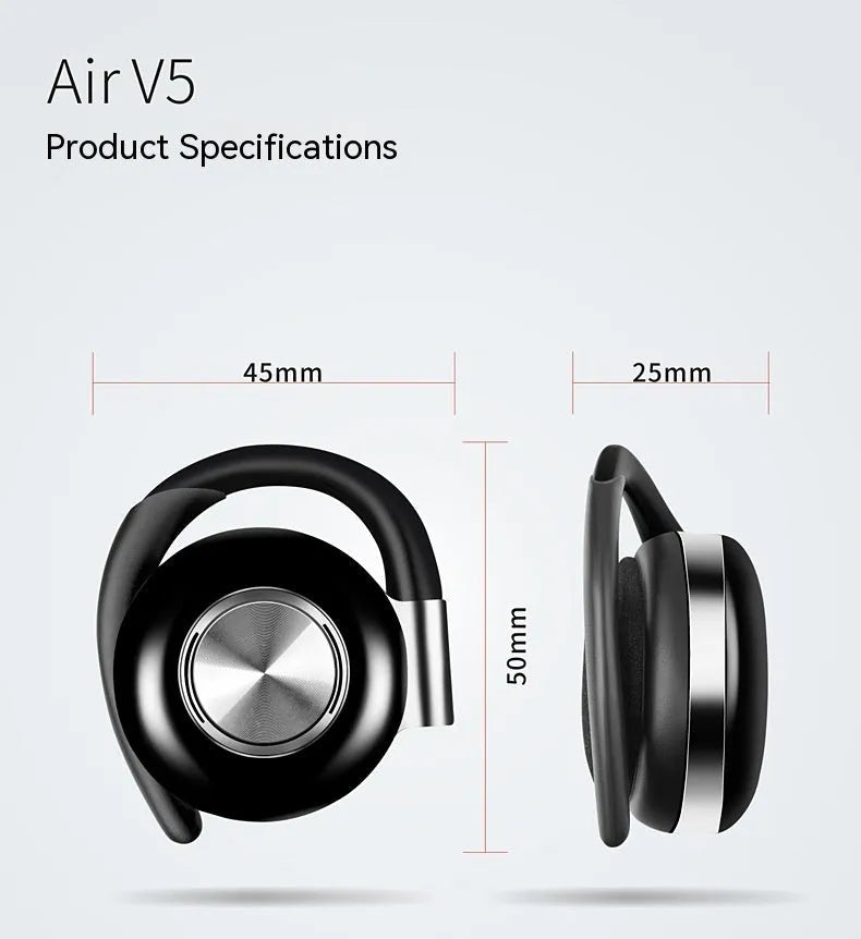 Plastic wireless Bluetooth headset ear-mounted in silver with stereo call and music support