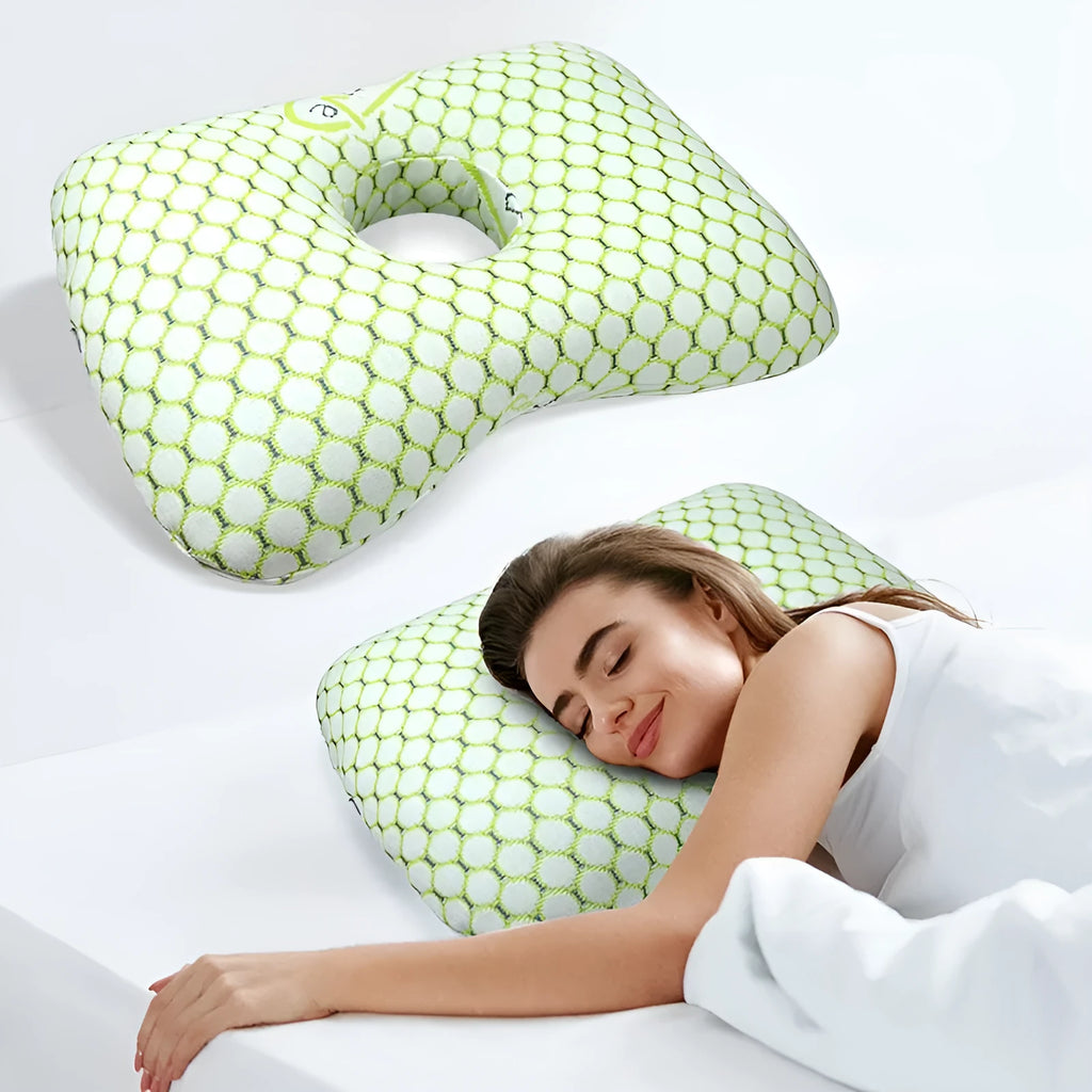 Single hole ear pillow for beauty salon treatments with detachable covers
