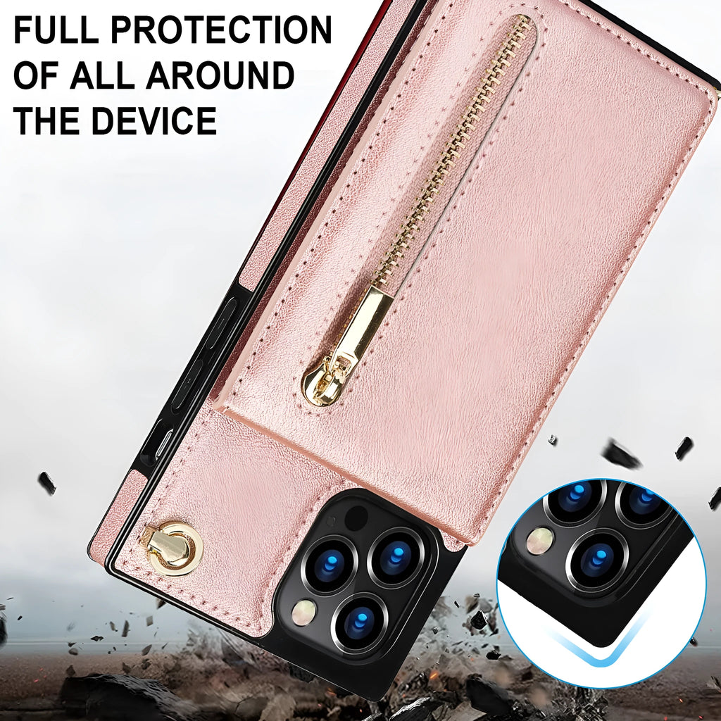 Leather messenger phone case in TPU and leather, available in five solid colours, fits multiple iPhone and Samsung models