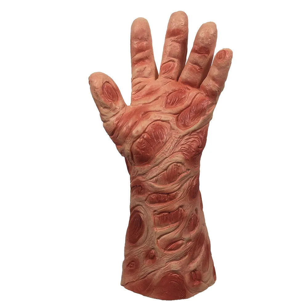 Skin colour latex horror grimace mask and gloves set for Halloween party performance props.