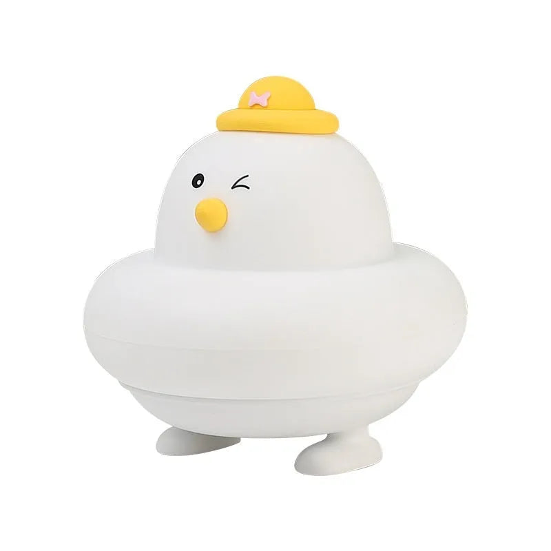 Soft silicone LED night lamp with blue duck design, 500mAh rechargeable battery, and USB charging cable