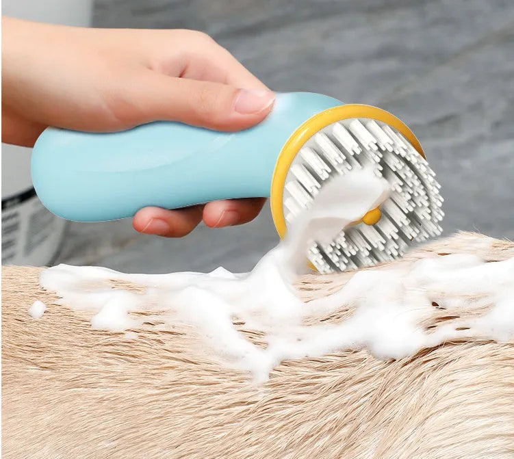 Blue hand-held pet bath brush for dogs and cats, 62mm x 90mm x 160mm, ABS PP TPR