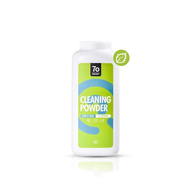 260g dog dry cleaning powder container measuring 15.5x5x6cm with three fragrance options