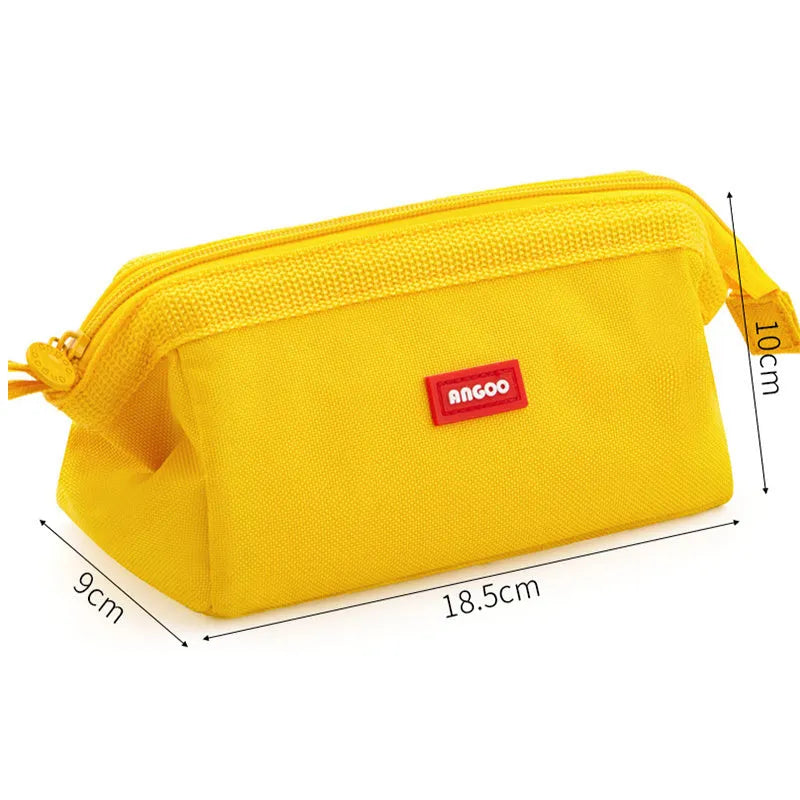 Canvas pencil case with double zipper in Oxford cloth material showing colour options