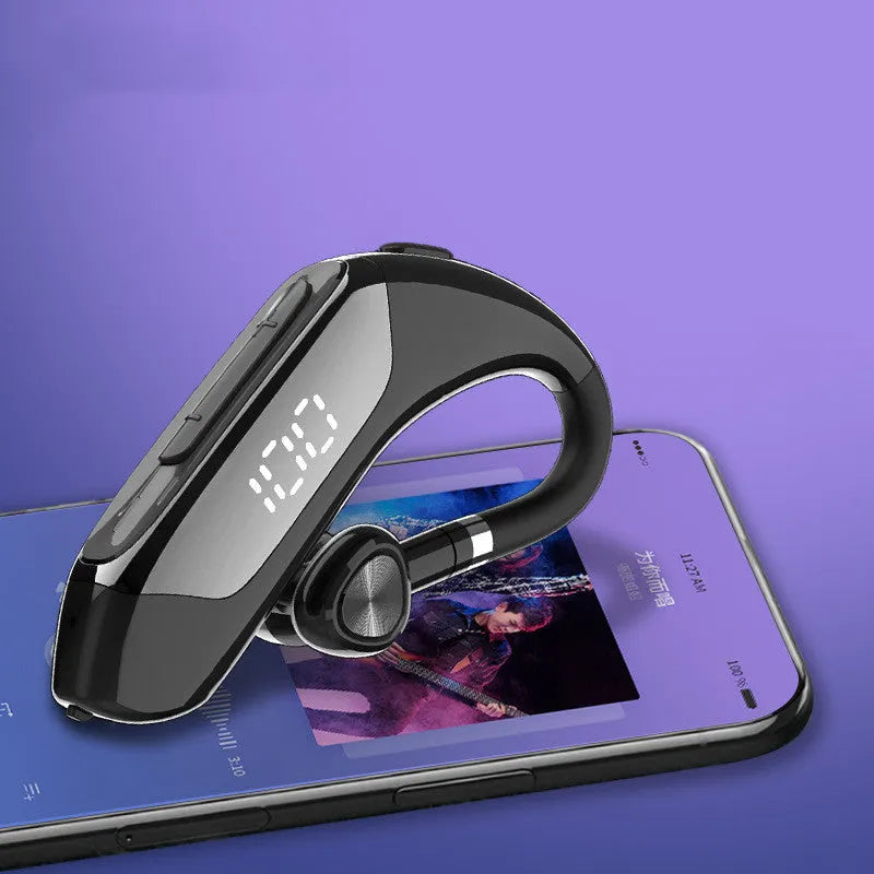 Bluetooth 5.1 wireless earphones in Chinese red with ear-hook design and power display