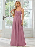 Women's sleeveless A-line long dress with pleated skirt detail in polyester fabric