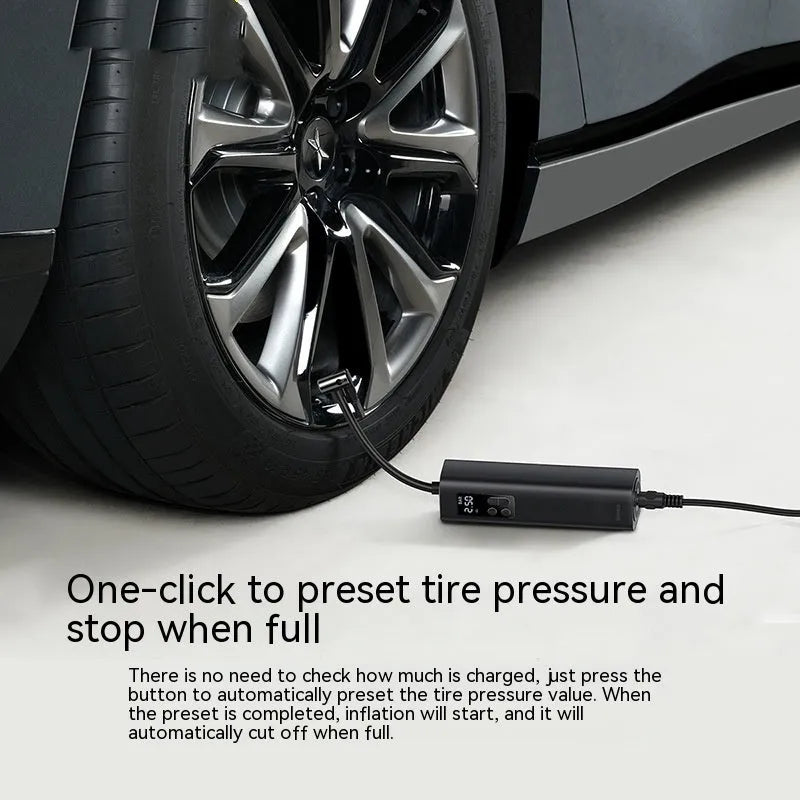 Black digital display car tyre inflator with ABS plastic housing