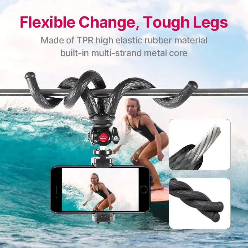 Black octopus leg mobile phone tripod set with clip, FT-01 model, aluminium alloy construction