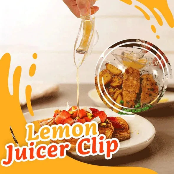Transparent acrylic bird-shaped manual juicer for lemon slices on a kitchen counter.