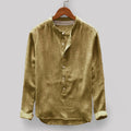 Men's solid colour casual shirt in a cotton and linen blend, shown in dark blue.