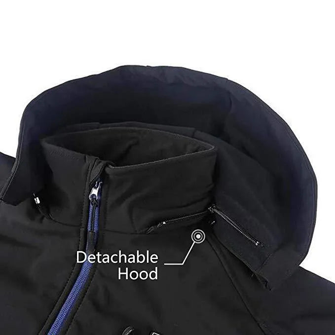 Men's black waterproof thermal coat with straight hem design and zipper pockets