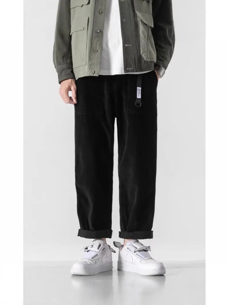Loose straight-leg pants with tapered wide-leg design in chemical fibre blend fabric