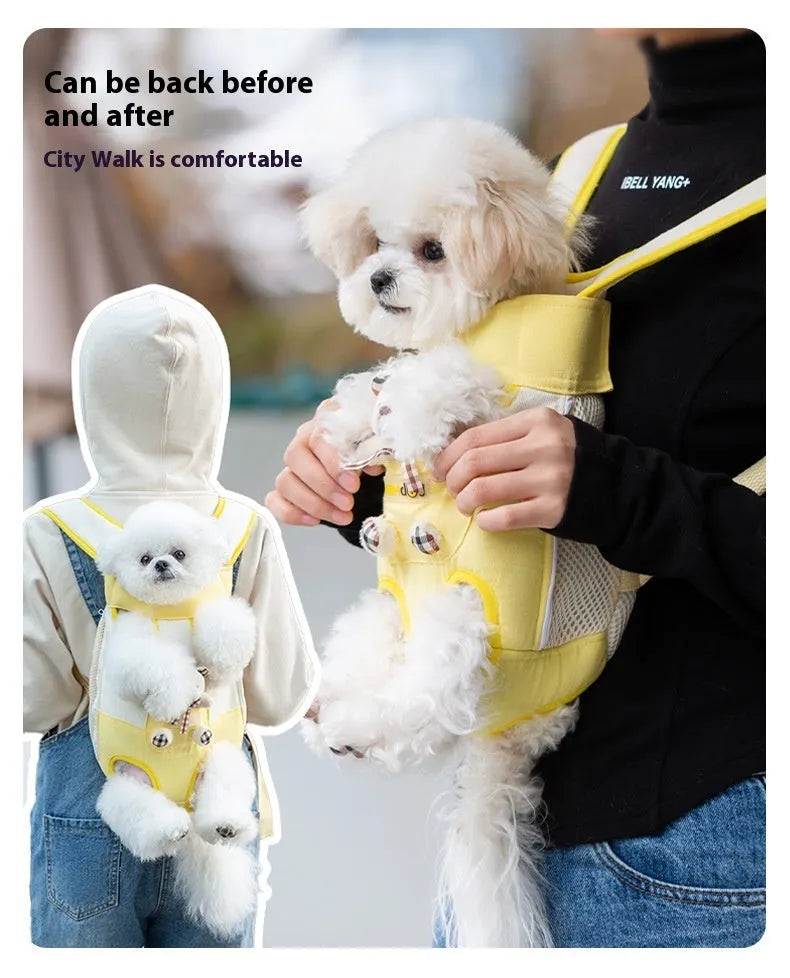 Portable cat carrier chest bag with cartoon animal pattern and adjustable shoulder strap