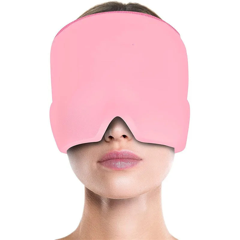 Black cooling gel eye mask for headache relief on a white background.