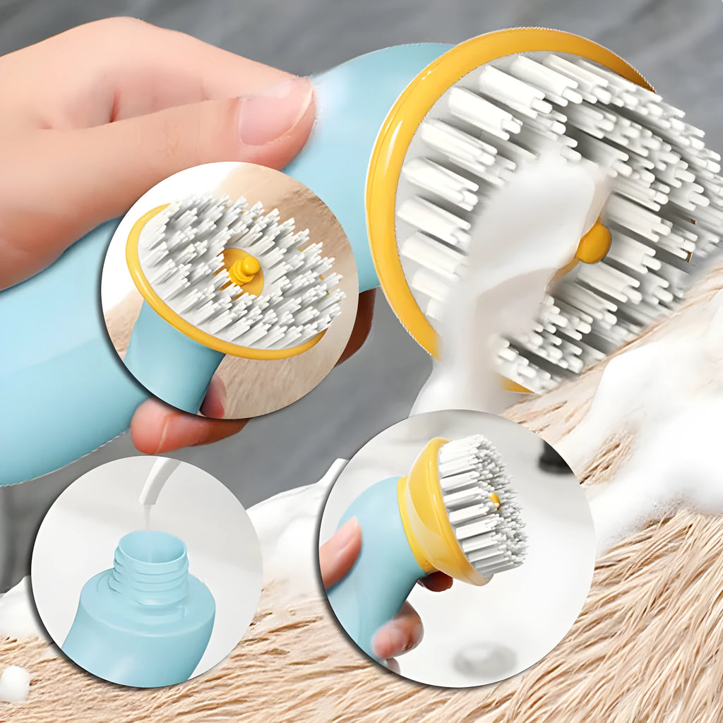 Blue hand-held pet bath brush for dogs and cats, 62mm x 90mm x 160mm, ABS PP TPR