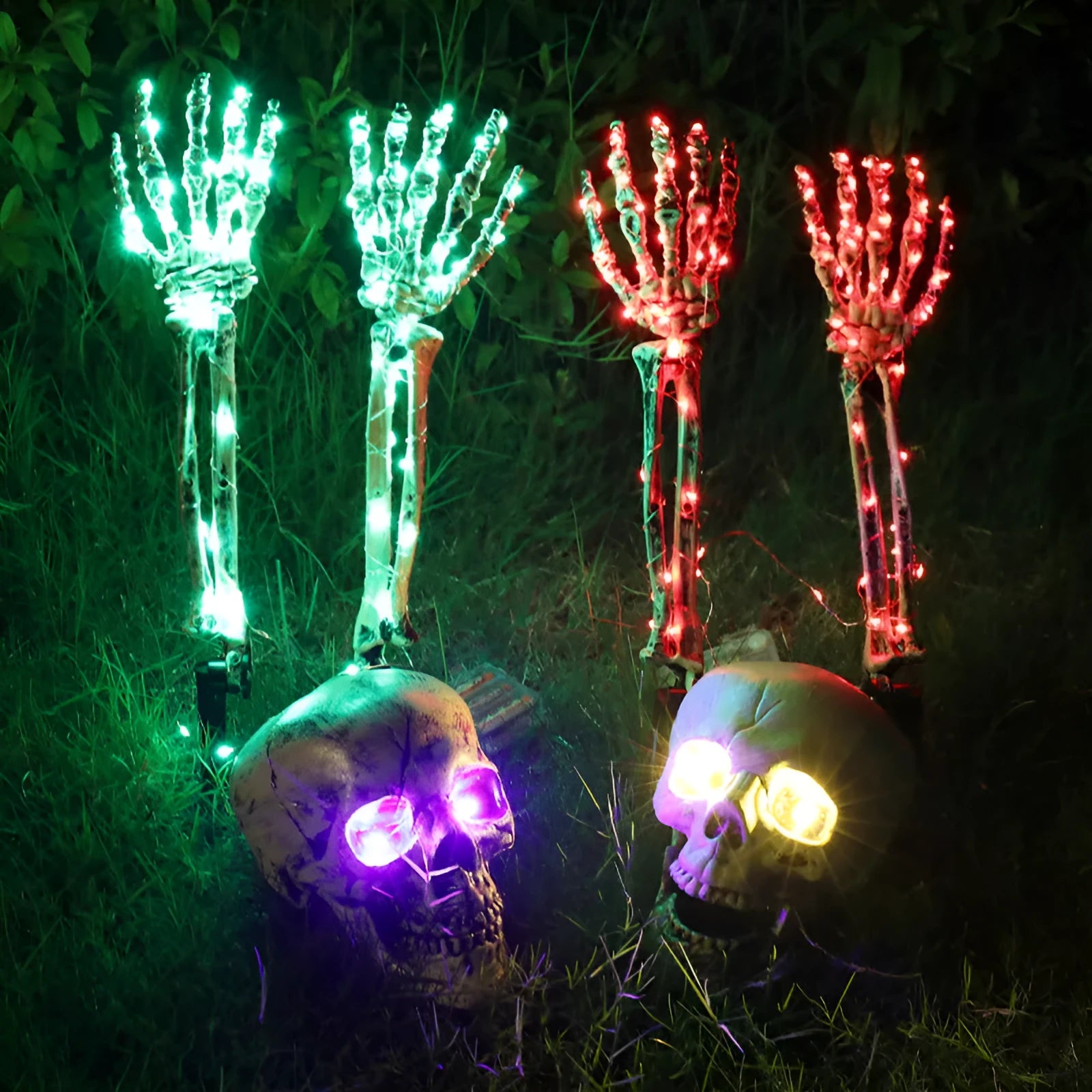 Halloween LED skeleton arm ground stake light with solar panel and battery options for outdoor decoration