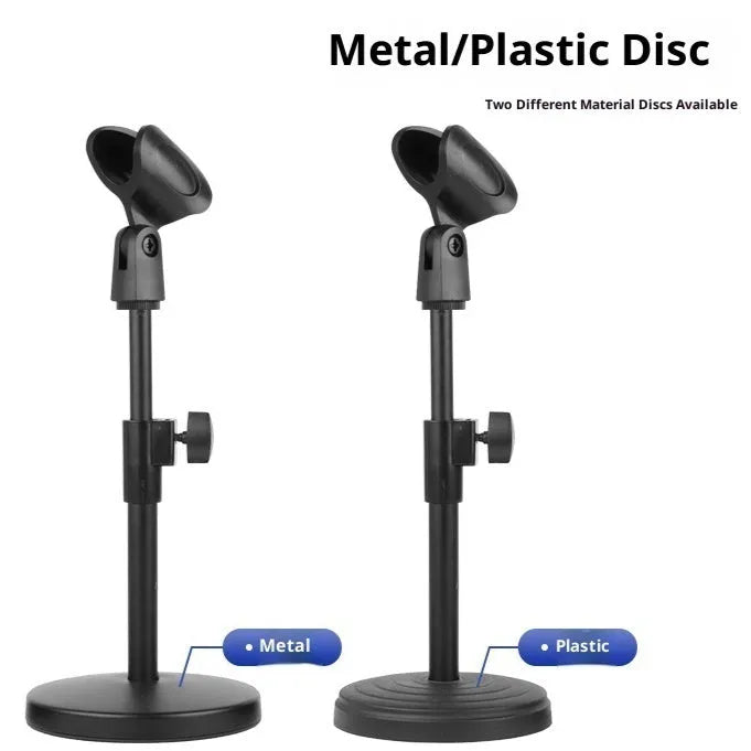 Alloy desktop microphone stand with adjustable riser and metal base for live show and video recording