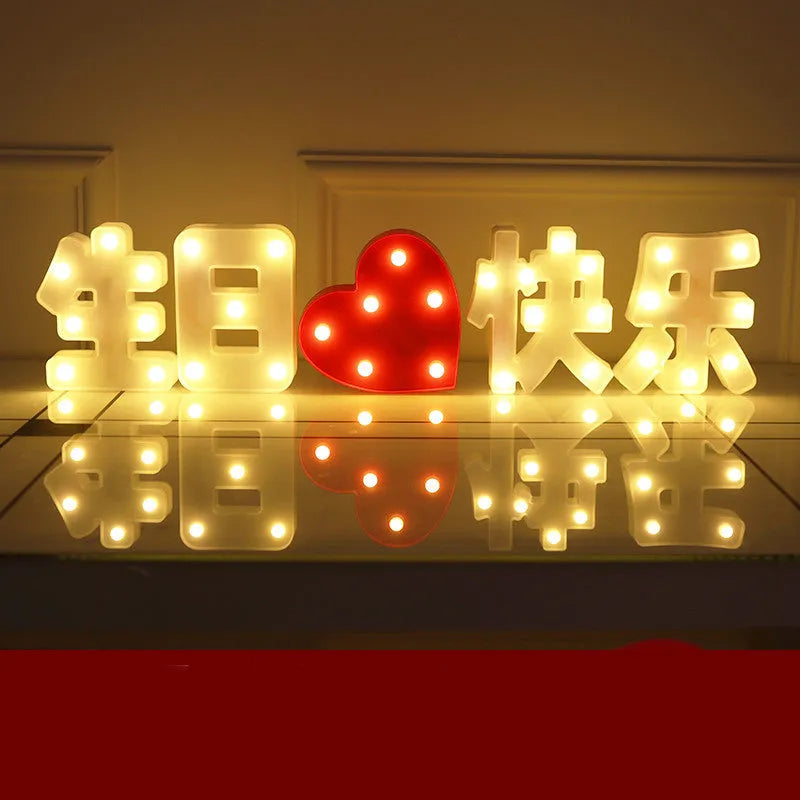LED plastic alphabet letter lights spelling message for birthday or proposal decoration
