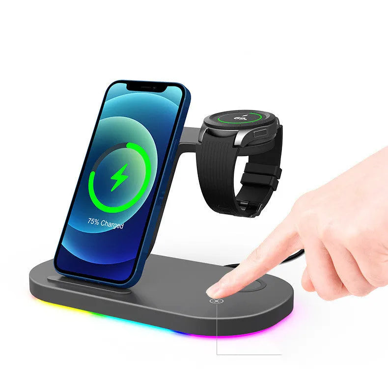 15W three-in-one wireless charger for mobile phones and watches in black and white options