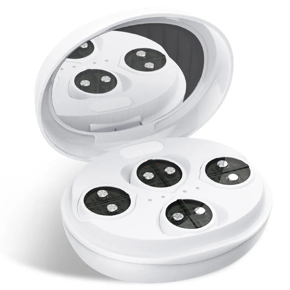 White wireless red light and EMS electric eye and facial massager device for home use.