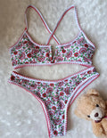 Women's floral print swimsuit with V-neck embroidery detail in European and American style