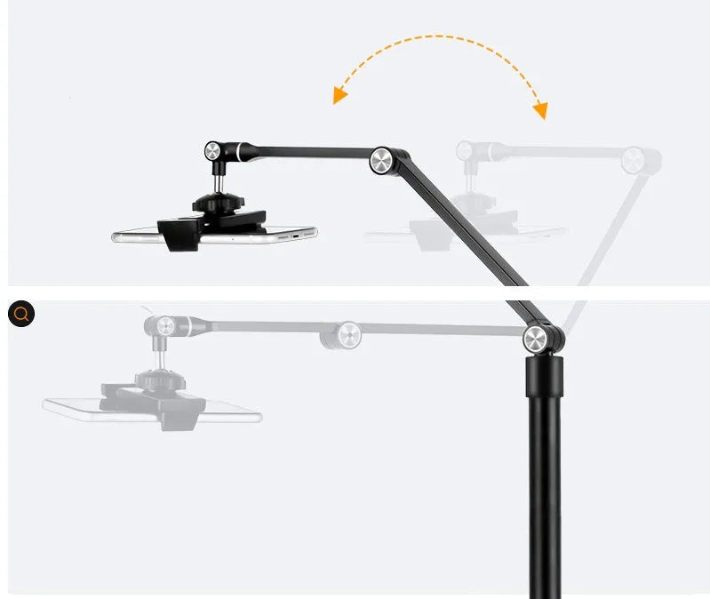 Black floor-standing mobile phone tablet holder with LED fill light and adjustable height