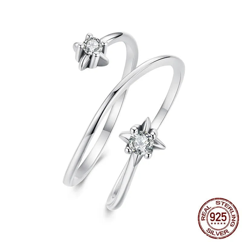 Women's S925 sterling silver multi-layer open ring with adjustable opening and inlaid zircon, colour SCR1146-E