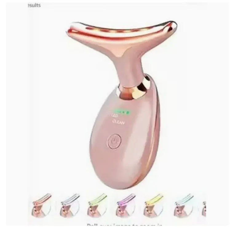 Black silver EMS thermal neck massager with LED lights for facial firming and wrinkle reduction