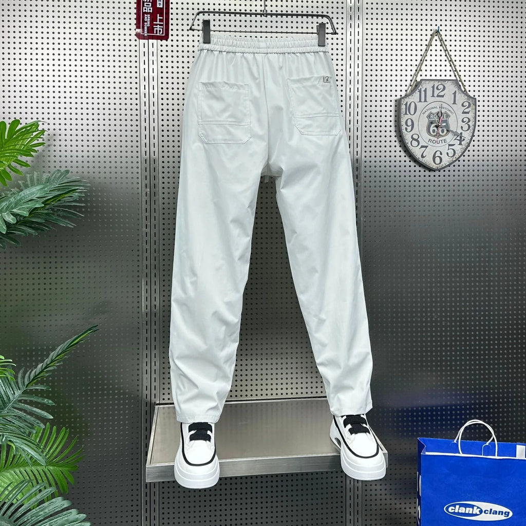 Men's casual harem trousers with high waist and elastic ankle cuffs in solid black, grey or white, sizes M to 5XL