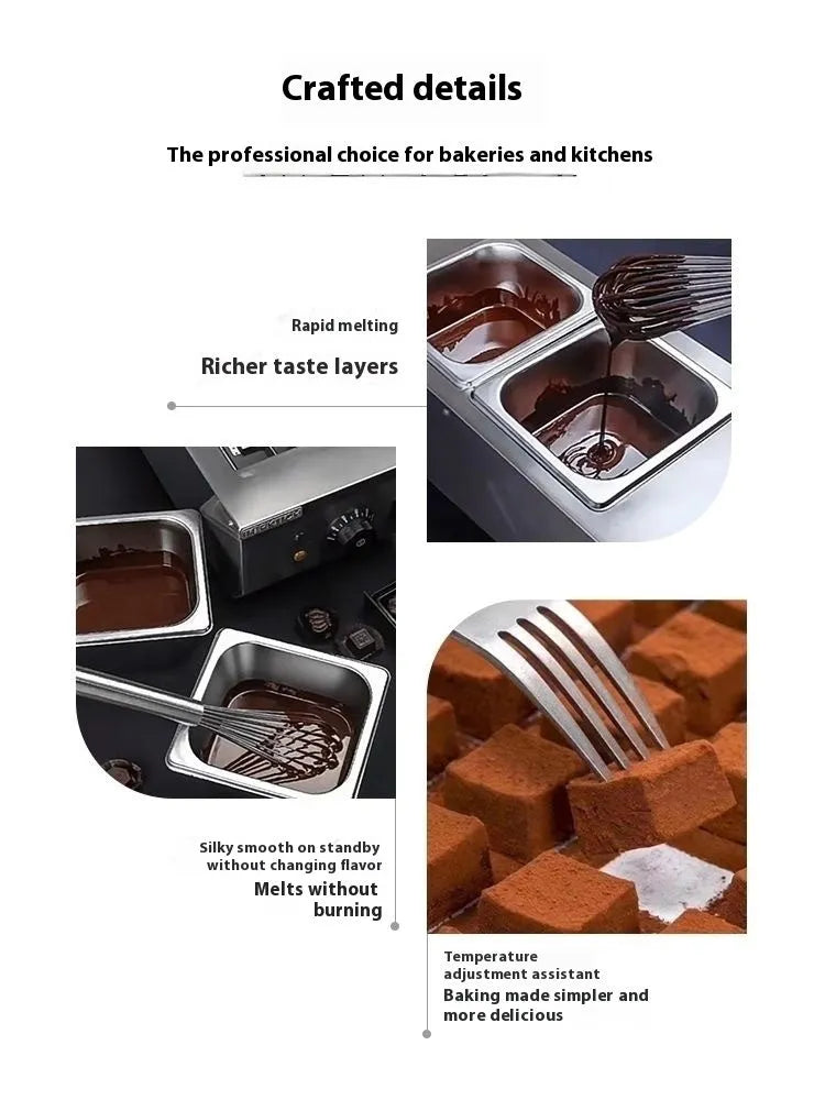 Commercial electric chocolate melting machine with stainless steel tank and temperature controls