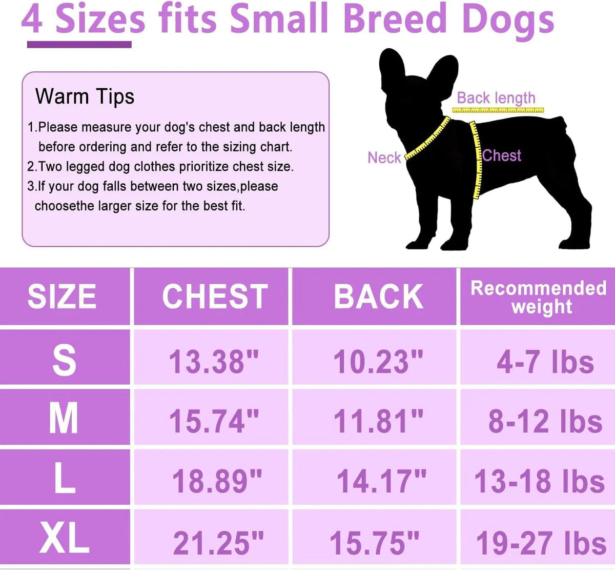 Two warm fleece dog sweaters with D-ring for leash attachment, suitable for small breeds in autumn and winter