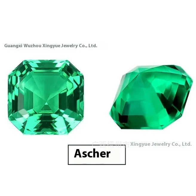 Columbia green cultivated emerald synthetic gemstone in round and emerald cut shapes