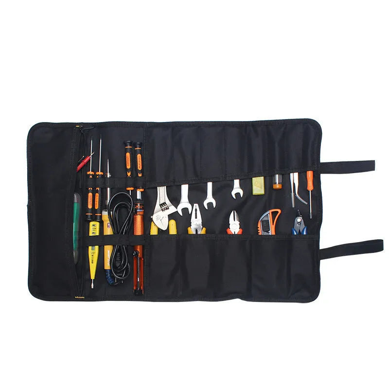 Oxford cloth electrician tool storage bag with 58.5x35.5cm dimensions in blue colour