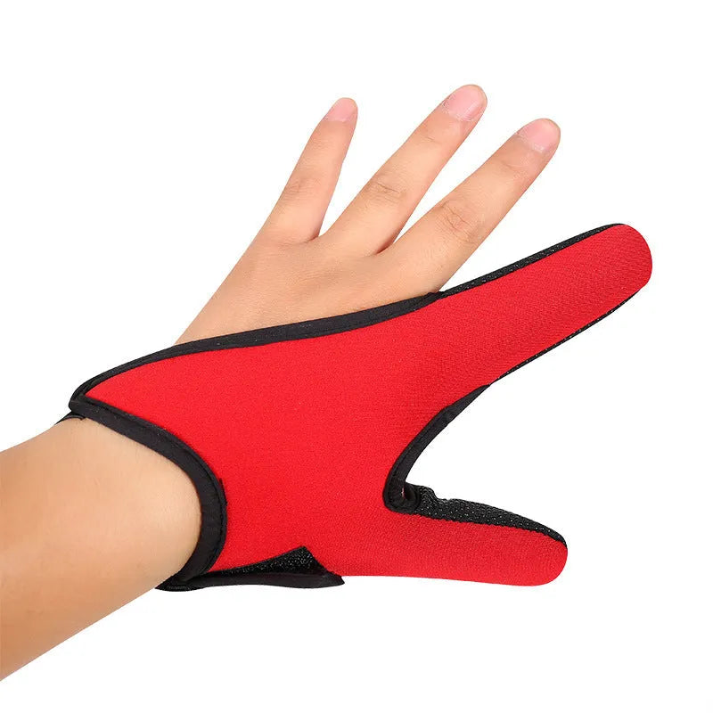 A single two-finger fishing glove in black, showing the diving cloth back and microfiber palm material.