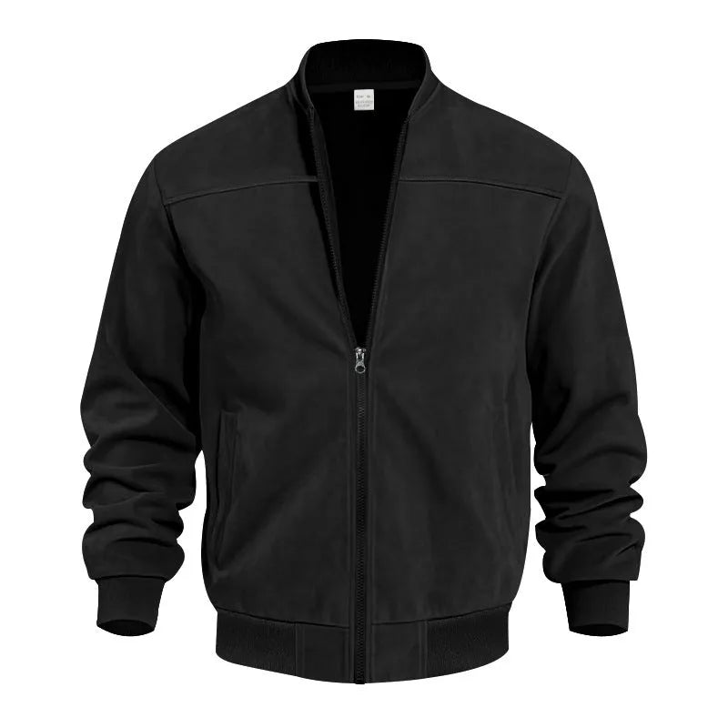 Men's plus size suede jacket with zip closure in Army Green colour with regular sleeves