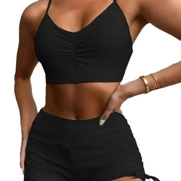 Purple high-waisted split bikini swimsuit for women on a mannequin.