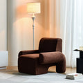 Nordic single sofa chair with black and off-white teddy fabric upholstery, solid wood frame, dimensions 90x87x75cm
