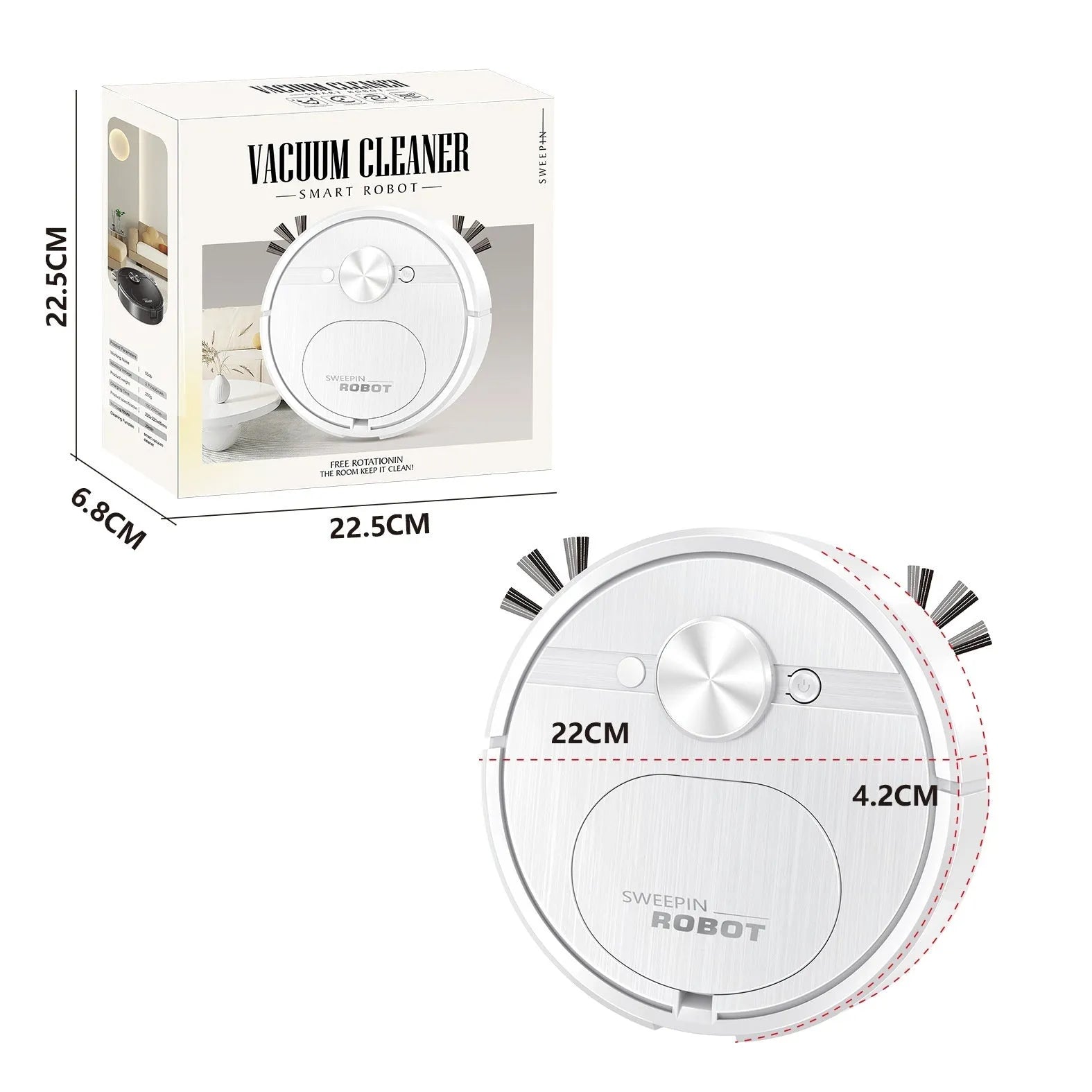 Black or white robotic vacuum cleaner and mop with USB charging cable and accessories