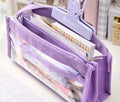 Large capacity transparent canvas pen bag with six-layer layout in Smoked Coat Purple for primary school stationery