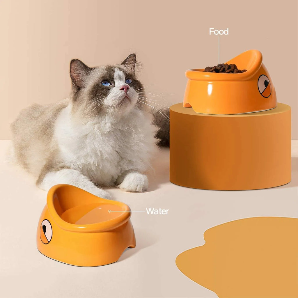 Orange ceramic overturning-proof pet bowl with fish head goldfish mouth design, 196x121x149mm