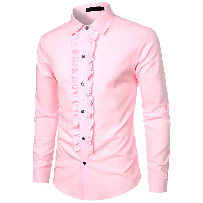Men's long sleeve loose fit linen blend cardigan shirt in black, suitable for party or wedding wear