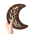 Wooden leaf crescent moon pendant lamp with LED lights and natural wood finish