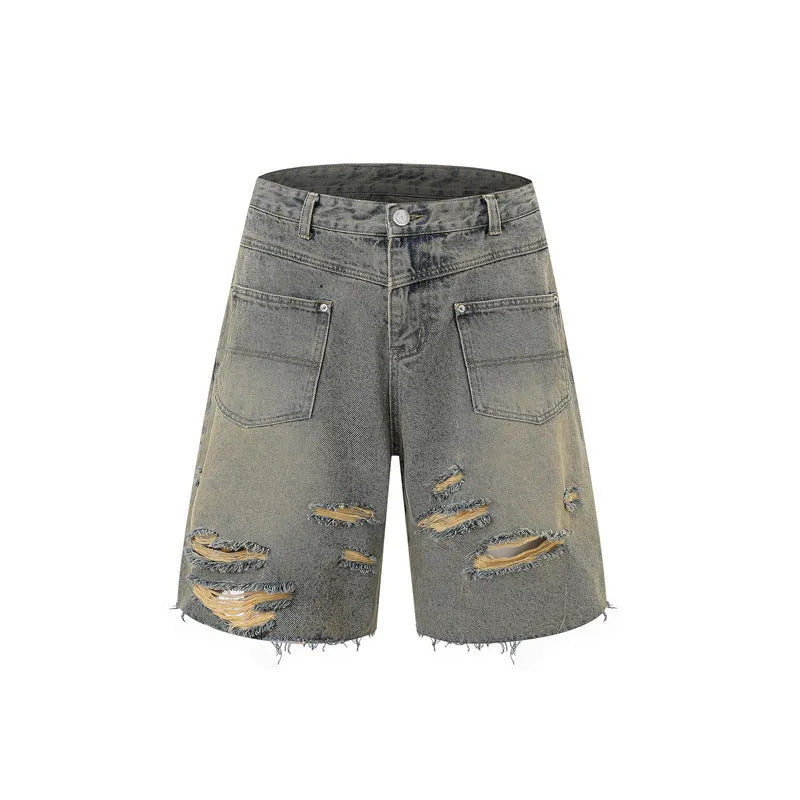 Denim overall suit matching set with short sleeve top and trousers in street fashion style