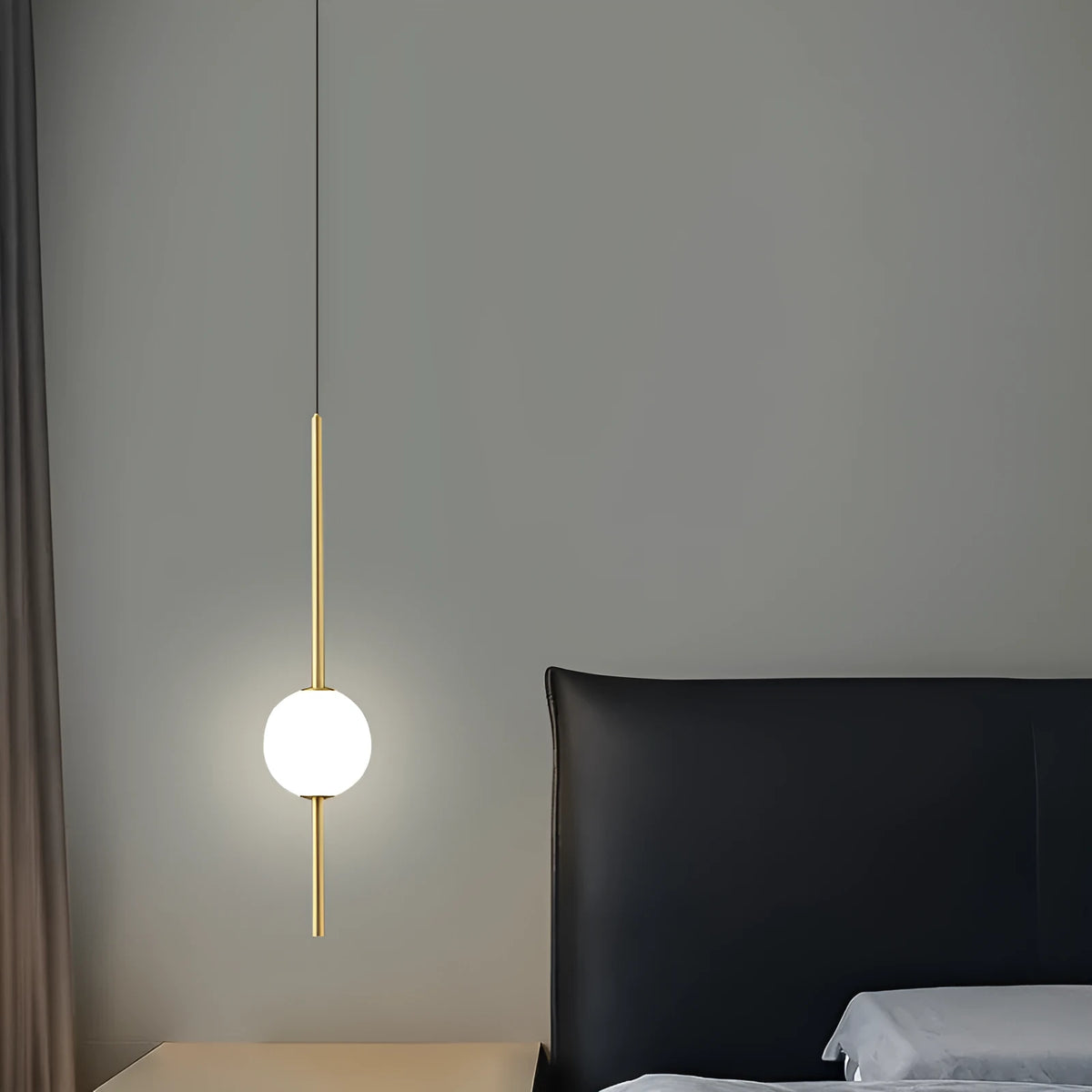 Nordic bedside chandelier with acrylic shade, gold finish, single head, adjustable light colours for bedroom