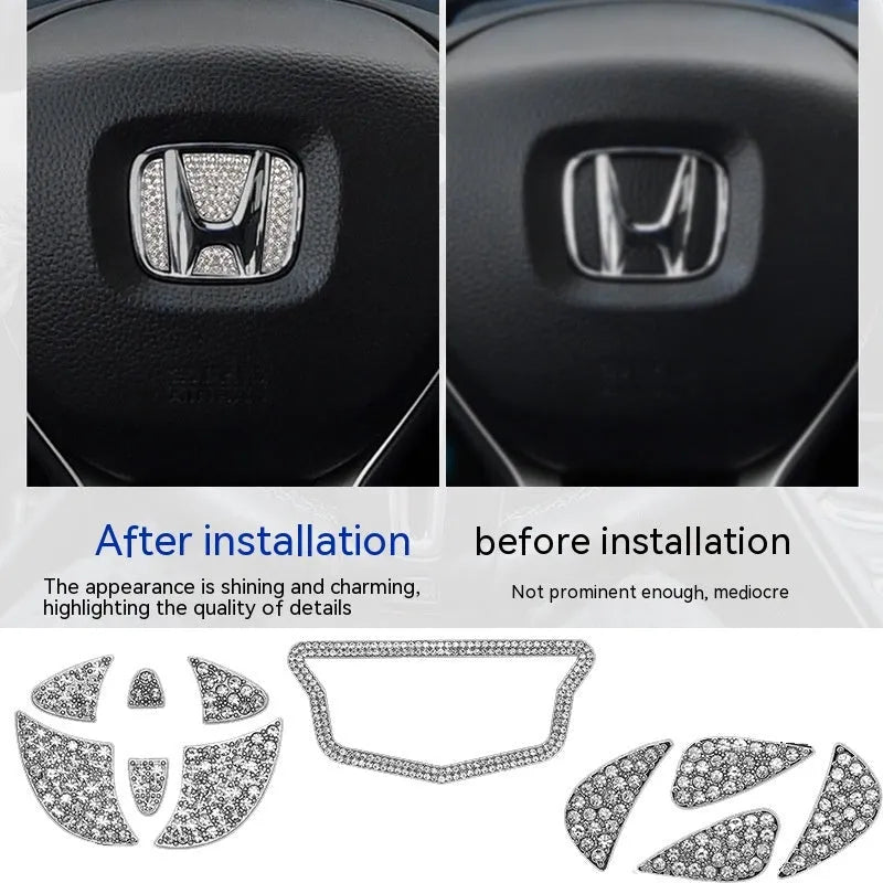 Zinc alloy diamond decorative sticker for Toyota car steering wheel.